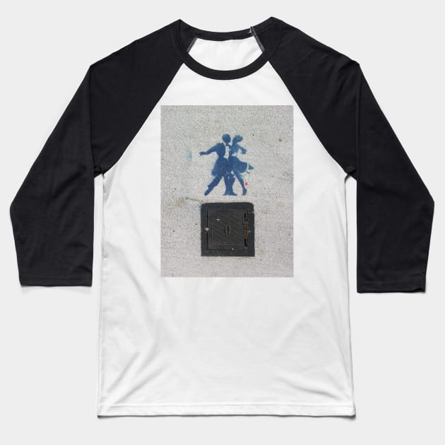 Sidewalk Dancers (stencil graffiti) Baseball T-Shirt by alexiares